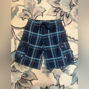 OP Blue and Black Swim Trunks Quick-Dry Plaid Sz M 32-34